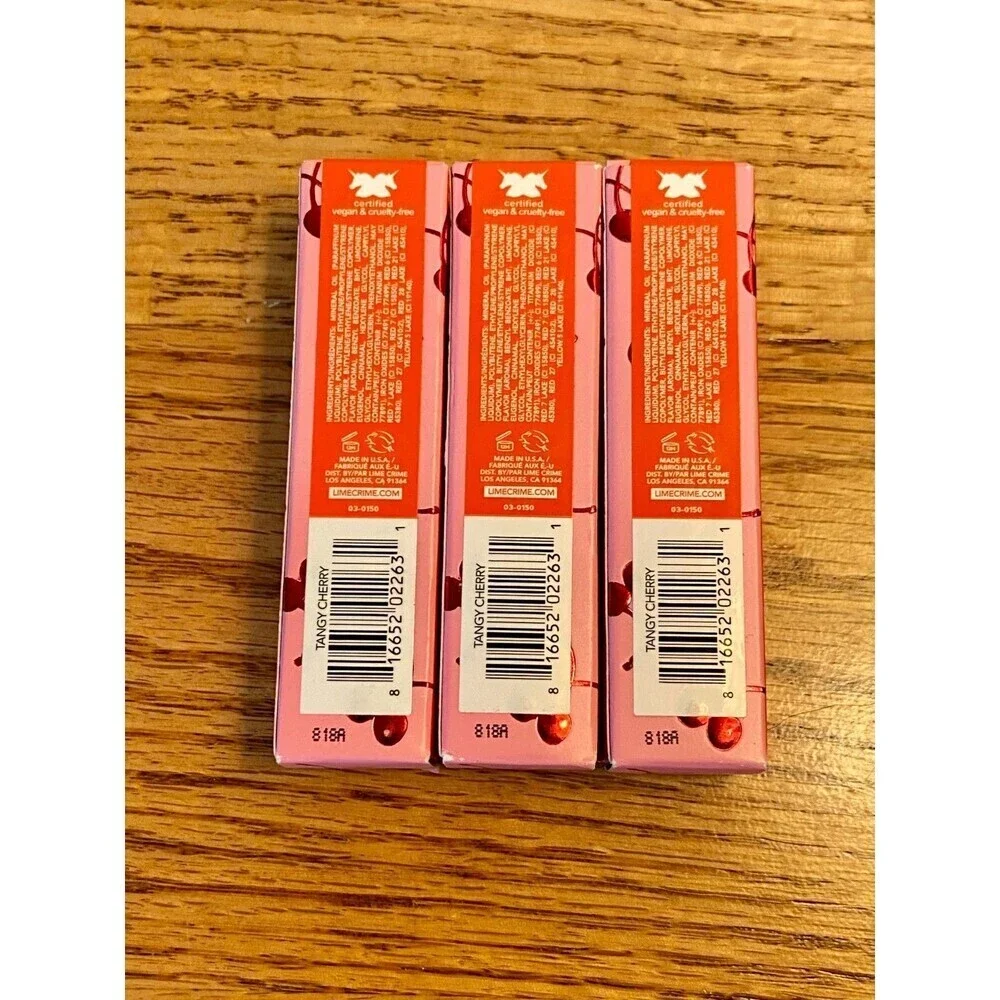 (3) Lime Crime Wet Cherry Lip Gloss TANGY CHERRY Full Size NEW SET Lot 3 Orange